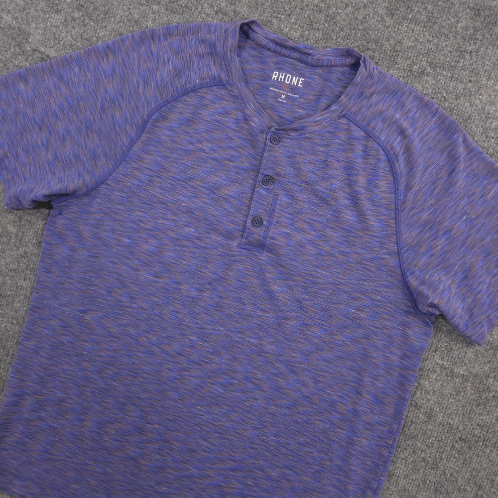 Rhone Henley Shirt Men M Blue Space Dye Pima Cotton Stretch Short Sleeve Casual